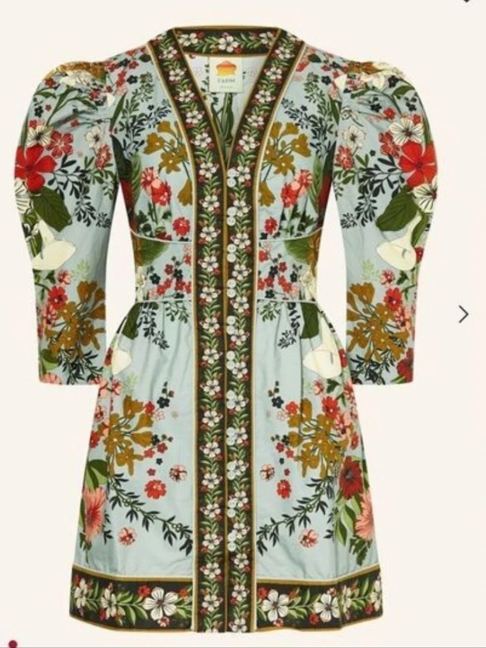 FARM Rio Beauty Bouquet Sky Blue Floral Embroidered Mini Dress Cotton Size XL - Picture 4 of 16